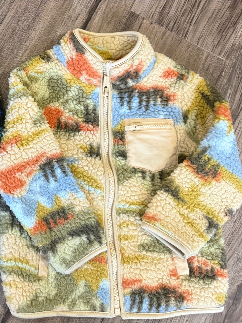 Old Navy Multicolor Sherpa Zip One-Piece - Cream, Blue, Green, Orange